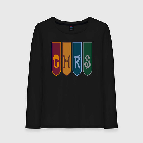 Женский лонгслив Гербы факультетов Хогвартс Гарри Поттер / Черный – фото 1