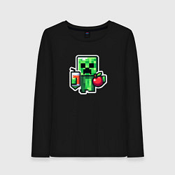 Лонгслив хлопковый женский Minecraft крипер с маком, цвет: черный