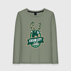 Лонгслив хлопковый женский Milwaukee Bucks cream city, цвет: авокадо