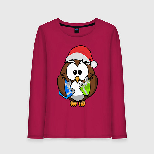 Женский лонгслив Сова Клаус / Маджента – фото 1