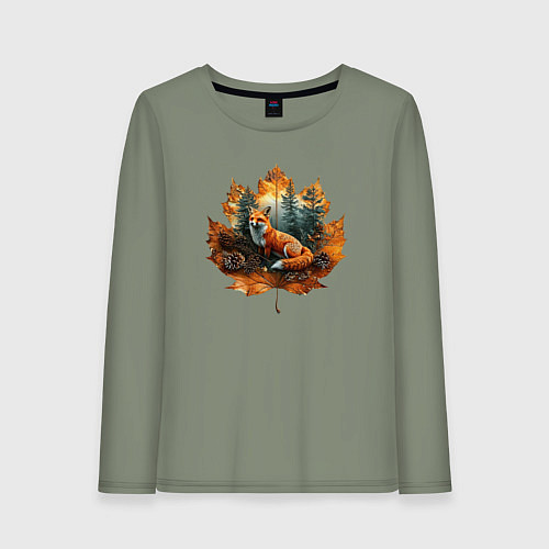 Женский лонгслив Лиса и лист / Авокадо – фото 1