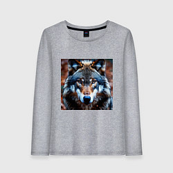 Лонгслив хлопковый женский Взгляд серого волка, цвет: меланж