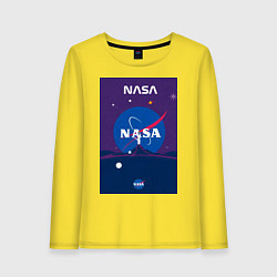 Лонгслив хлопковый женский NASA фиолетовый плакат, цвет: желтый