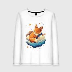 Лонгслив хлопковый женский Лисенок спит на облаке, цвет: белый
