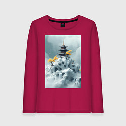 Лонгслив хлопковый женский Тихий японский пейзаж, цвет: маджента
