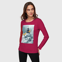 Лонгслив хлопковый женский Тихий японский пейзаж, цвет: маджента — фото 2