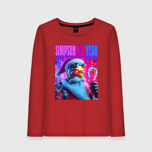 Женский лонгслив Simpson new year - cyberpunk / Красный – фото 1