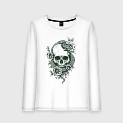 Лонгслив хлопковый женский Змея на черепе, цвет: белый