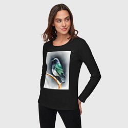 Лонгслив хлопковый женский Птичка на ветке, цвет: черный — фото 2