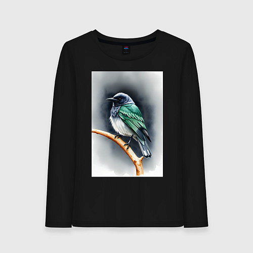 Женский лонгслив Птичка на ветке / Черный – фото 1
