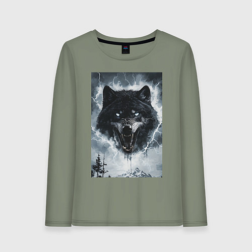 Женский лонгслив Волк с оскаленной пастью / Авокадо – фото 1