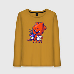 Лонгслив хлопковый женский Химик осьминог, цвет: горчичный