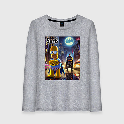 Женский лонгслив Homer Simpson vs Batman - ai art joke / Меланж – фото 1