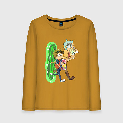 Женский лонгслив Рик и морти назад в будущее / Горчичный – фото 1
