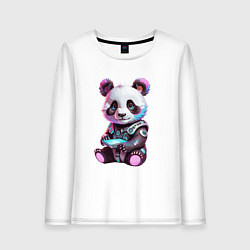 Лонгслив хлопковый женский Funny panda - cyberpunk fantasy, цвет: белый