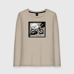 Лонгслив хлопковый женский Велосипед и пятна в стиле гранж, цвет: миндальный