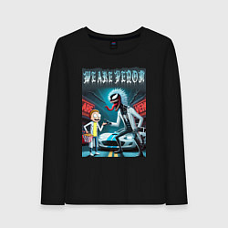 Лонгслив хлопковый женский Веном-Рик и Морти рядом со спортивной тачкой, цвет: черный