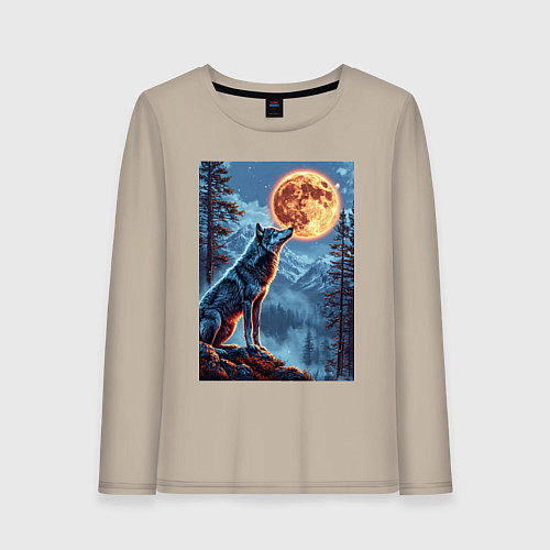 Женский лонгслив Волк и луна / Миндальный – фото 1