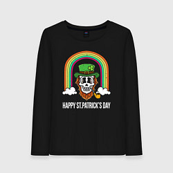 Лонгслив хлопковый женский Happy St Patricks day - skull, цвет: черный