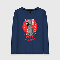 Лонгслив хлопковый женский Play the game, цвет: тёмно-синий