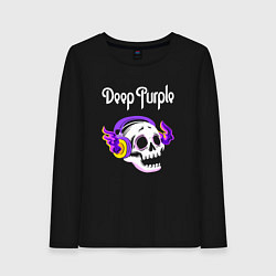 Лонгслив хлопковый женский Deep Purple - неоновый череп, цвет: черный