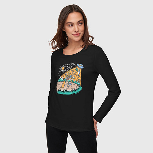 Женский лонгслив НЛО на пляже / Черный – фото 3