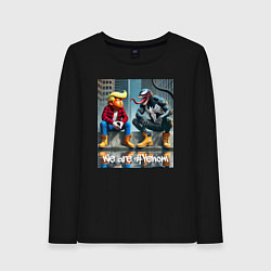 Лонгслив хлопковый женский Дональд Трамп и Веном - серьёзный разговор, цвет: черный