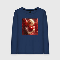 Лонгслив хлопковый женский Ангел любви с сердцем в руках, цвет: тёмно-синий