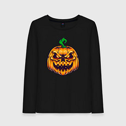 Лонгслив хлопковый женский Halloween pumpkin, цвет: черный
