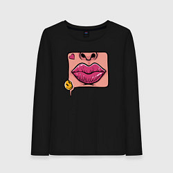 Лонгслив хлопковый женский Smile and lips, цвет: черный
