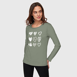 Лонгслив хлопковый женский Hearts love hand draw, цвет: авокадо — фото 2