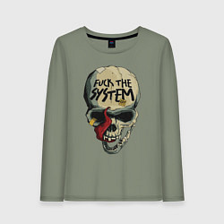 Лонгслив хлопковый женский Skull - fuck the system, цвет: авокадо