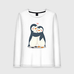 Лонгслив хлопковый женский Пингвинчики обнимаются, цвет: белый