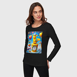 Лонгслив хлопковый женский Funny Pikachu and fishes - surrealism, цвет: черный — фото 2