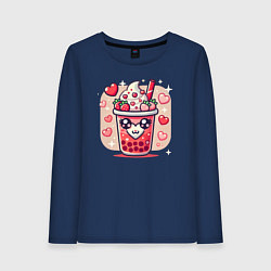 Лонгслив хлопковый женский Бабл ти день святого валентина, цвет: тёмно-синий