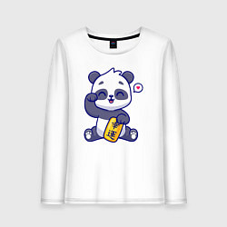 Лонгслив хлопковый женский Cute panda, цвет: белый