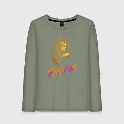 Лонгслив хлопковый женский Fashion - портрет девушки, цвет: авокадо