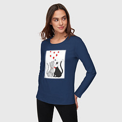 Лонгслив хлопковый женский Любовь хвостатых, цвет: тёмно-синий — фото 2