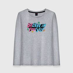 Лонгслив хлопковый женский Всегда верь в себя, цвет: меланж