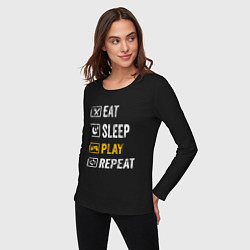 Лонгслив хлопковый женский Eat - sleep - play - repeat, цвет: черный — фото 2