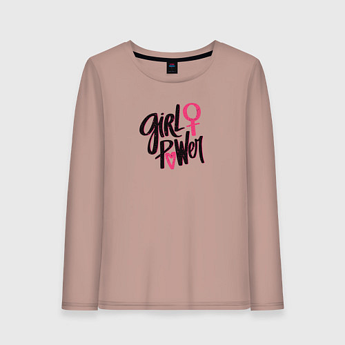 Женский лонгслив Girl power black and pink / Пыльно-розовый – фото 1