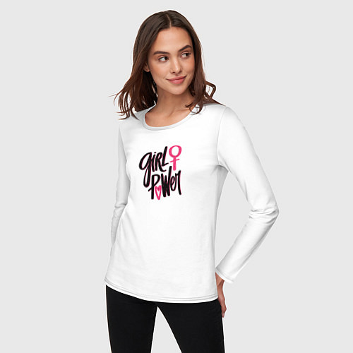 Женский лонгслив Girl power black and pink / Белый – фото 3