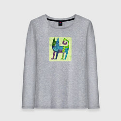 Лонгслив хлопковый женский Декоративный кот в орнаментах на желтом, цвет: меланж