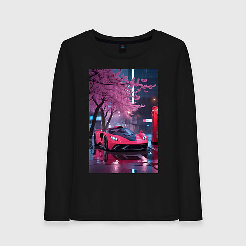 Женский лонгслив Суперкар и сакура / Черный – фото 1