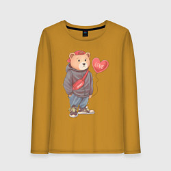 Лонгслив хлопковый женский Влюбленный мишка, цвет: горчичный