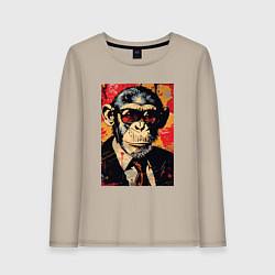 Лонгслив хлопковый женский Деловой шимпанзе в смокинге, цвет: миндальный