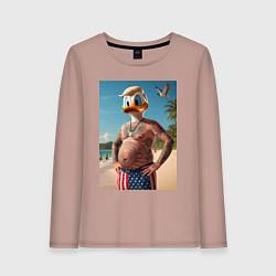 Лонгслив хлопковый женский Donald Duck-Trump on a Florida beach, цвет: пыльно-розовый