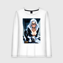 Лонгслив хлопковый женский Черная кошка Фелиция Харди, цвет: белый