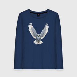 Лонгслив хлопковый женский Сова с расправленными крыльями, цвет: тёмно-синий