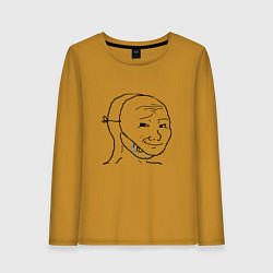 Лонгслив хлопковый женский Плачущий в маске мем, цвет: горчичный